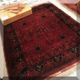 D016. Hand knotted deep red rug. Approx. 6'4” x 5' - $500